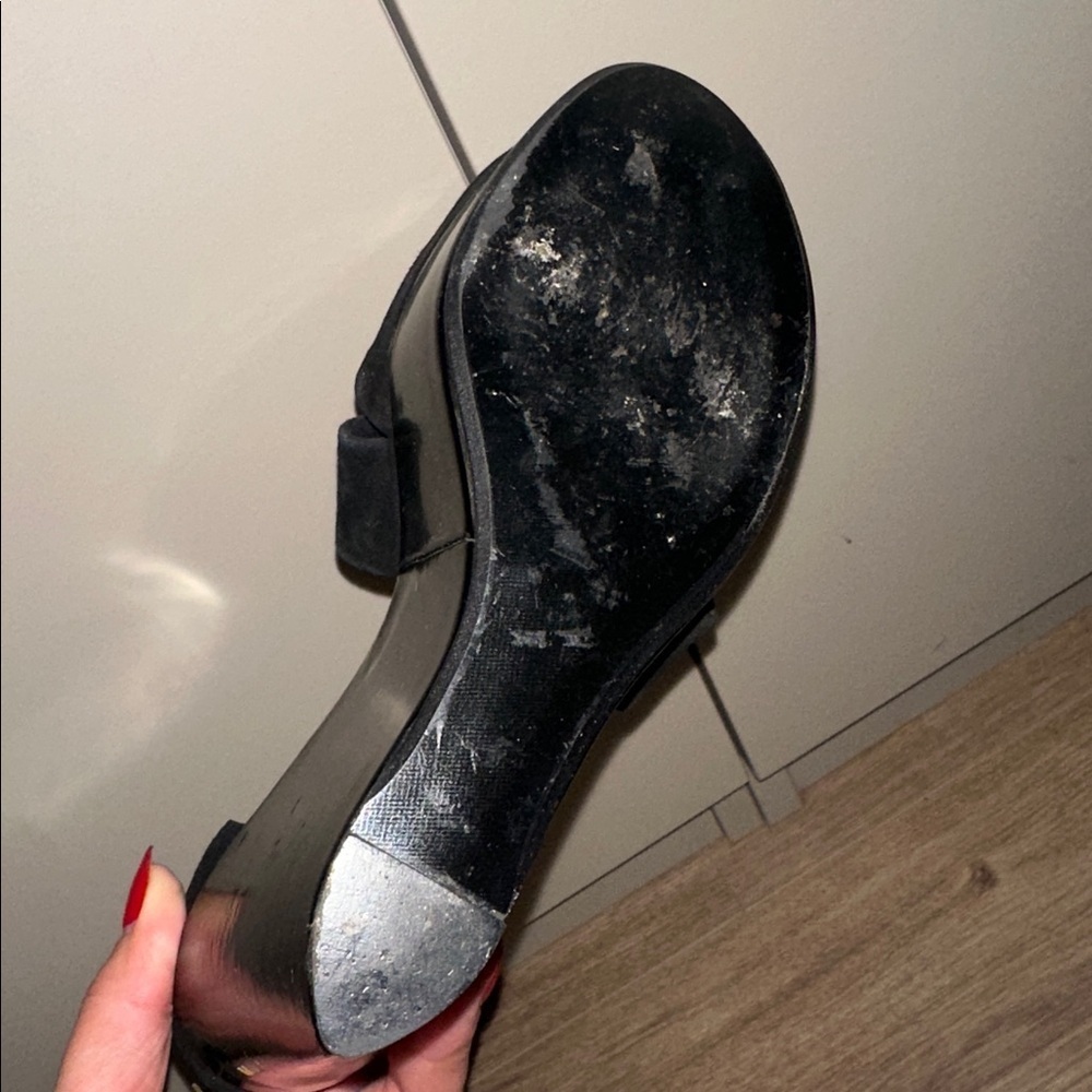 Robert Clergerie Black Suede Peep Toe Wedges Size 37 - Picture 7 of 7